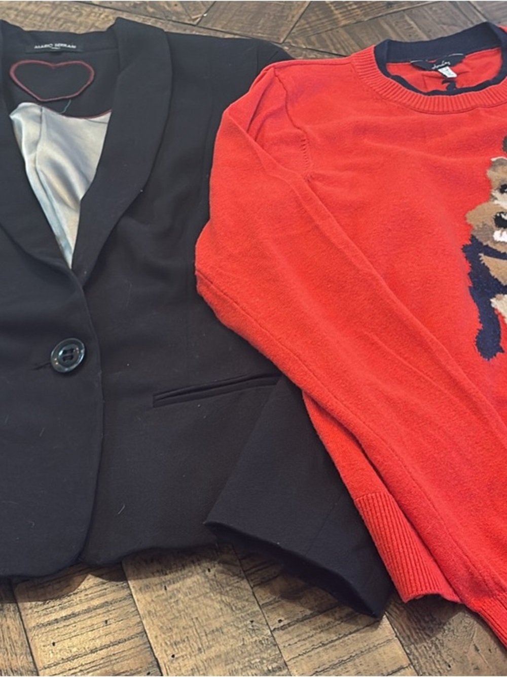 Bundle - Mario Serrani Black Blazer & Joules Schnauzer Red Bear Sweater
